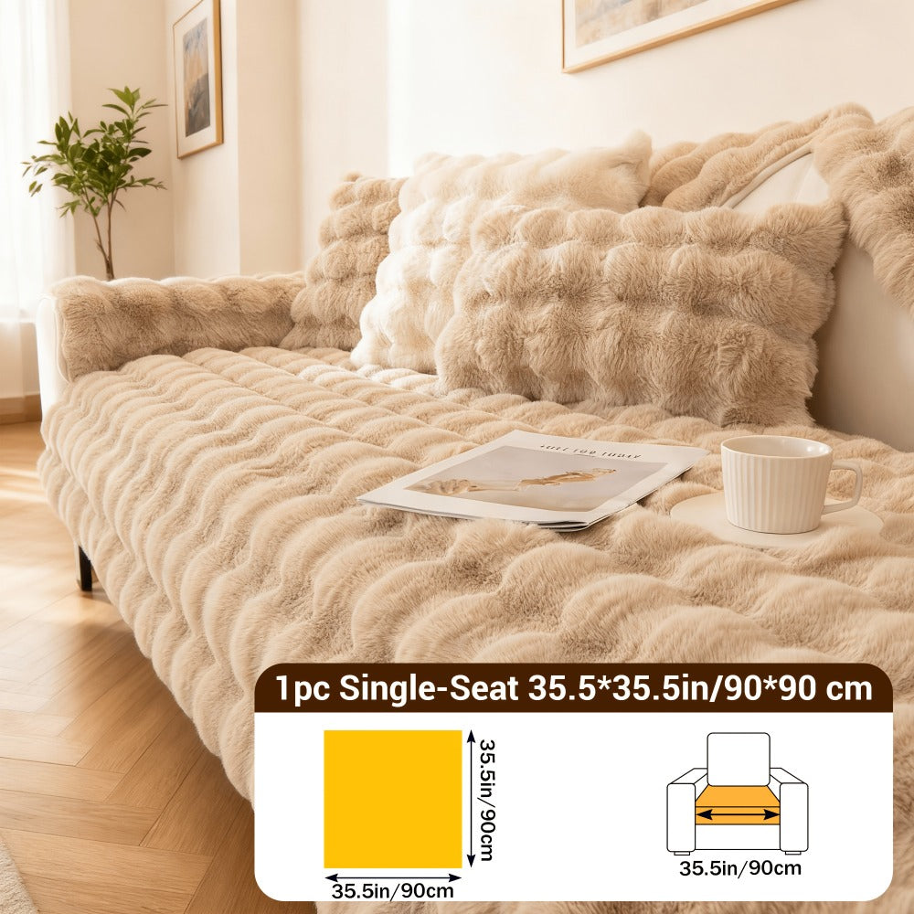 Sofa Cover Bubble Faux Rabbit Fur Panels with Silicone-Dot Backing for Seat, Armrest or Backrest