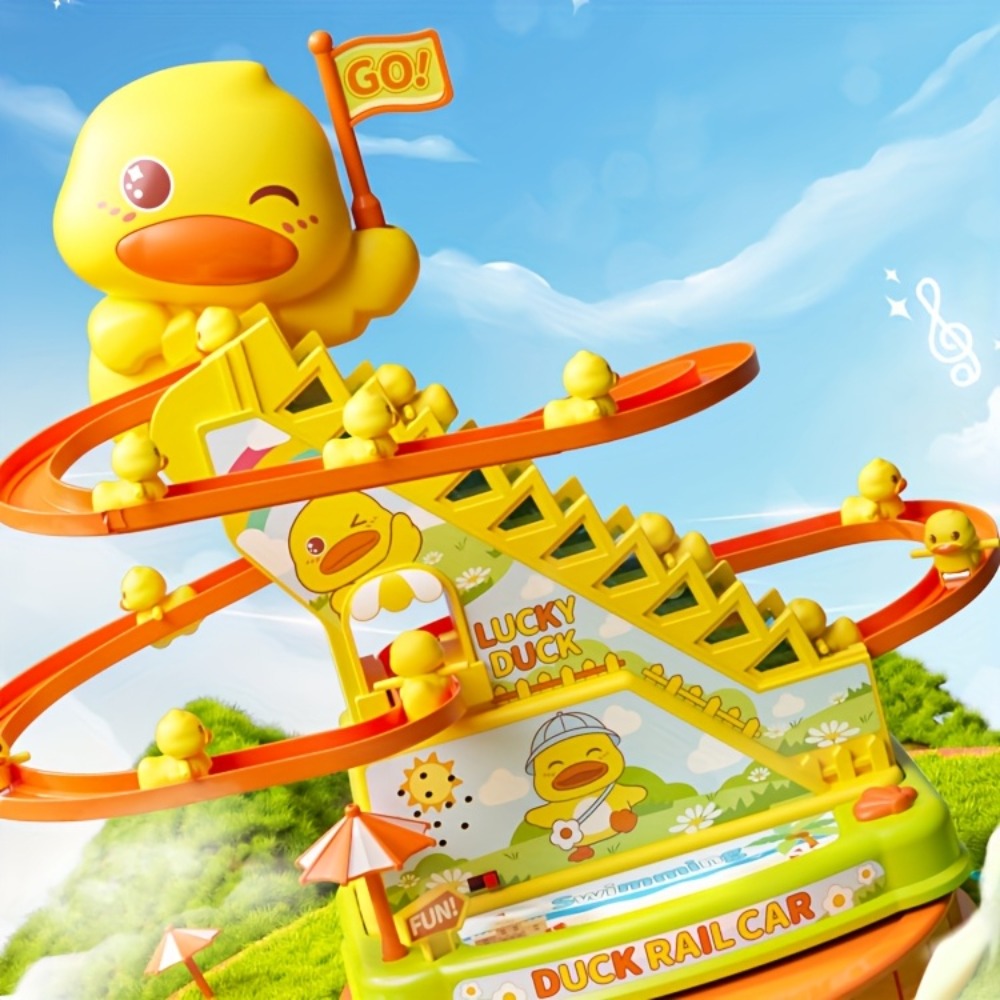 Electric Duck Climbing Stairs Toy with Music, 6 Ducklings Slide Loop Toy for Kids Ages 3 4 5 6, Fun Interactive Toy for Boys & Girls