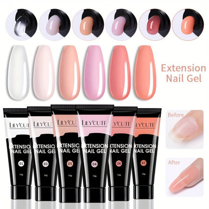 Builder Gel Nail Extension Kit – Quick Build UV LED Acrylic Gel in White Nude Pink Crystal for Nail Construction Overlay Sculpting Salon