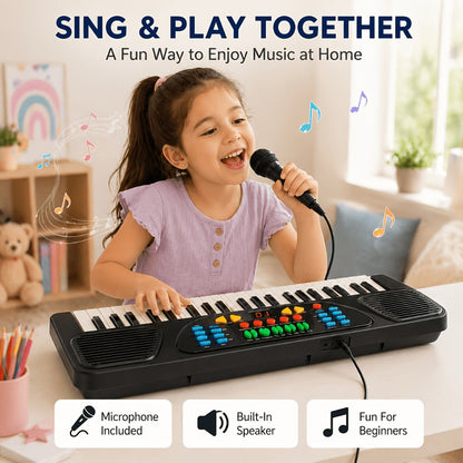 Kids Electronic Keyboard with Microphone, Black, Music Learning Toy for Boys & Girls, Sing-Along Piano Instrument