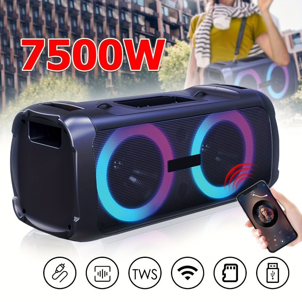 Portable Bluetooth Speaker Large Party Model with Dual 6.5-Inch Woofers, TWS, LED Rings and 5-Hour Battery