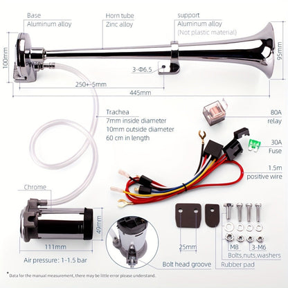 Air Horn Kit for Trucks – Super Loud 18" Single Trumpet Train Horn with Compressor, 12V/24V Universal Fit for Truck, Car, SUV, Jeep