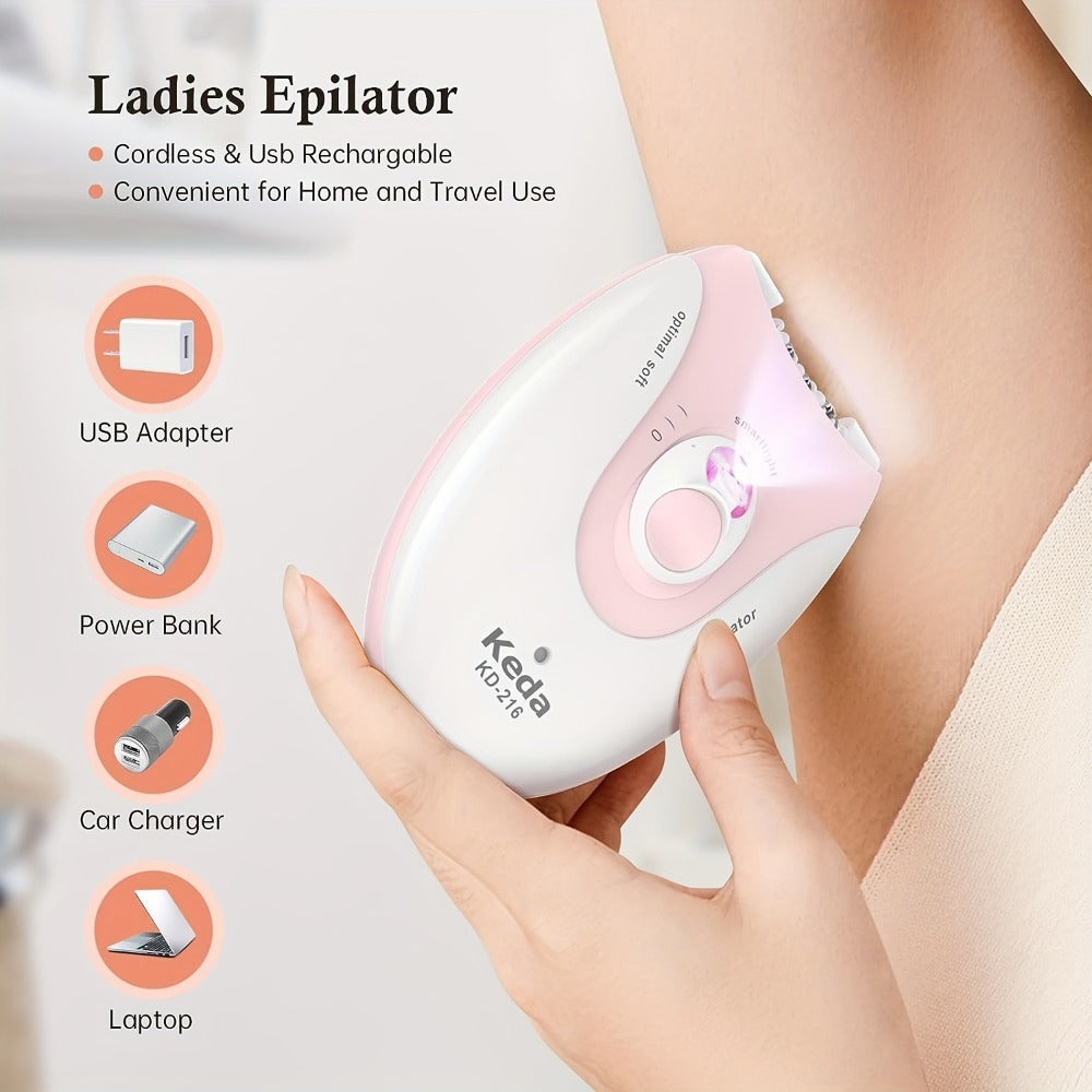 Electric Epilator for Women USB Rechargeable 2-Speed Painless Hair Removal – Stainless Steel Blades Cordless Portable Body Hair Remover