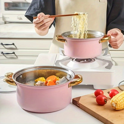 304 Stainless Steel Cookware Set with Golden Handles, 1/10/15pcs Deep Thick Soup Pot & Pan Set for Induction & Gas Stoves