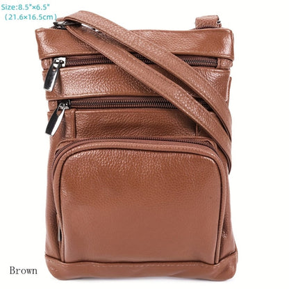 Genuine Leather Shoulder Bag for Women Men Soft First-Layer Cowhide Crossbody Bag Multi-Pocket Messenger Bag 3 Sizes Fits Smartphone Tablet