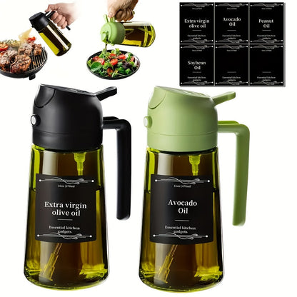 Glass Olive Oil Dispenser Bottle 2pcs 2-in-1 Oil Dropper and Cooking Sprayer with Flip Cap for Grilling, Camping and Outdoor Meals
