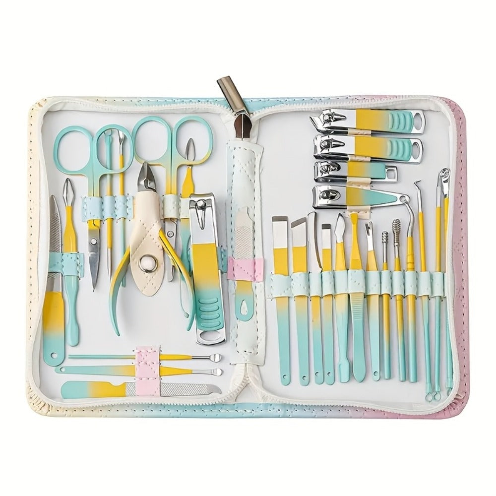 Thirty-Piece Manicure and Pedicure Kit with Gradient Travel Case, Clippers, Scissors and Nail Tools