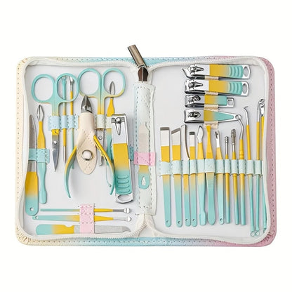 Thirty-Piece Manicure and Pedicure Kit with Gradient Travel Case, Clippers, Scissors and Nail Tools