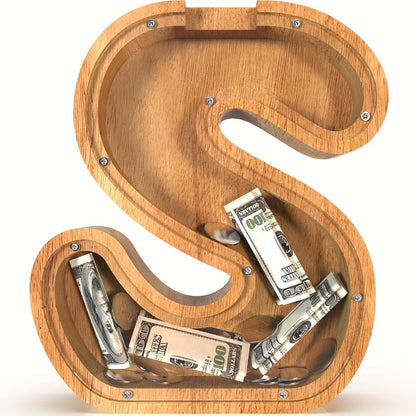 Wooden Letter Penny Bank – Alphabet Coin Bank Savings Box for Kids & Adults, Personalized Money Bank Birthday Gift