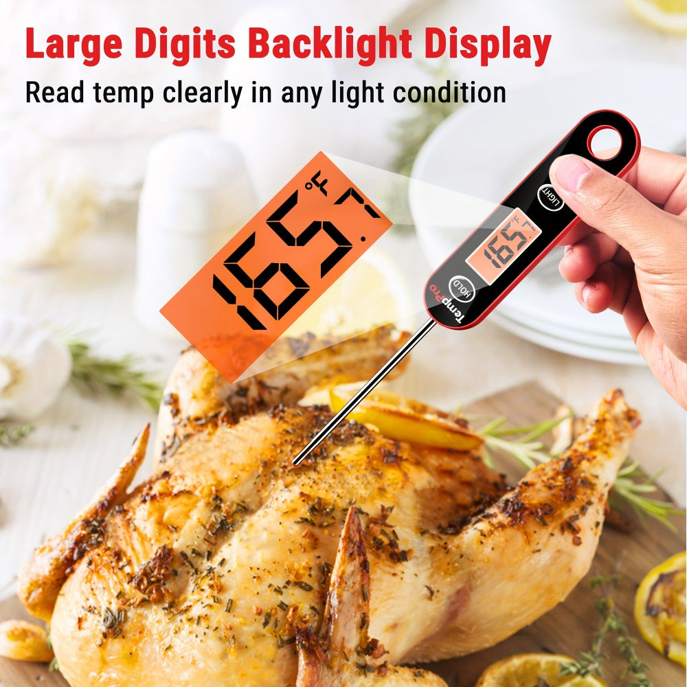 Instant Read Meat Thermometer, TempPro IC6030 Fast 3-Second Digital Kitchen BBQ Thermometer with 4.72" Foldable Probe & Backlit Display