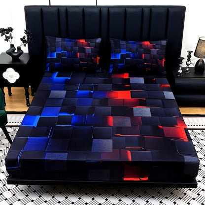 Fitted Sheet Set 3pcs Plaid Digital Print Deep Pocket 15" All Season Bed Sheet + 2 Pillowcases No Filling Twin Full Queen King