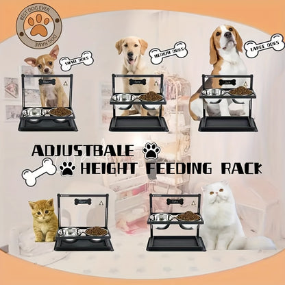 Raised Dog Bowl Stand Adjustable Height – Metal Elevated Feeder with 2 Stainless Steel Bowls for Large Medium Dogs