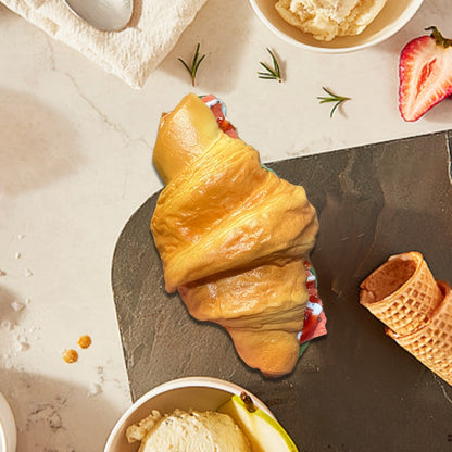 Realistic Fake Food Props 2PCS Simulation Bacon Croissant Bread, Lifelike TPU Play Food for Kids Kitchen Toy