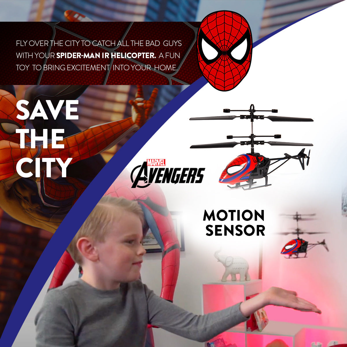 Marvel Spider-Man 2CH IR Remote Control Helicopter, Indoor Flying Toy for Kids Boys Superhero Fan