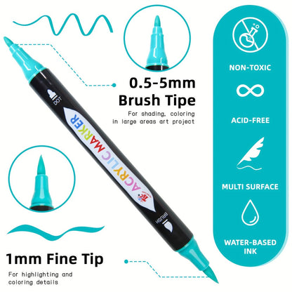 Acrylic Paint Markers with Canvas Bag Dual Tip 48 72 108 Colors, Double Zipper Premium Storage
