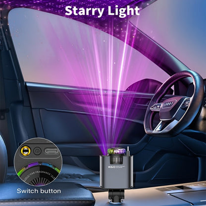 3-in-1 Car Charger Starlight Projector & Aroma Diffuser USB-C Port 2.6ft Retractable Cable Fast Charging Car Phone Charger with Blue Red