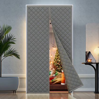 Thermal Insulated Door Curtain Magnetic Closure Knit Plaid Pattern – Windproof Insulation Blanket for Front Door, Sliding Glass