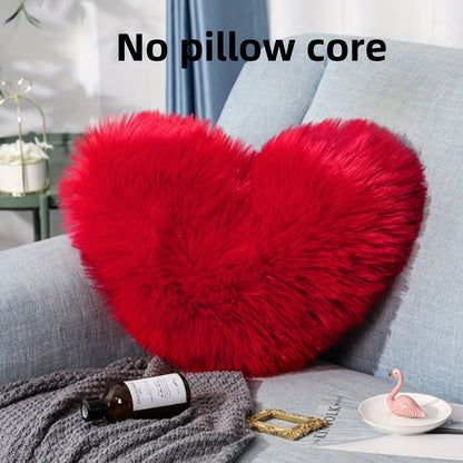 Heart Shaped Plush Pillow Cover Faux Wool Fluffy Cushion Cover for Sofa Bed Chair Car – Valentine's Day Decor Throw Pillowcase 17" Soft