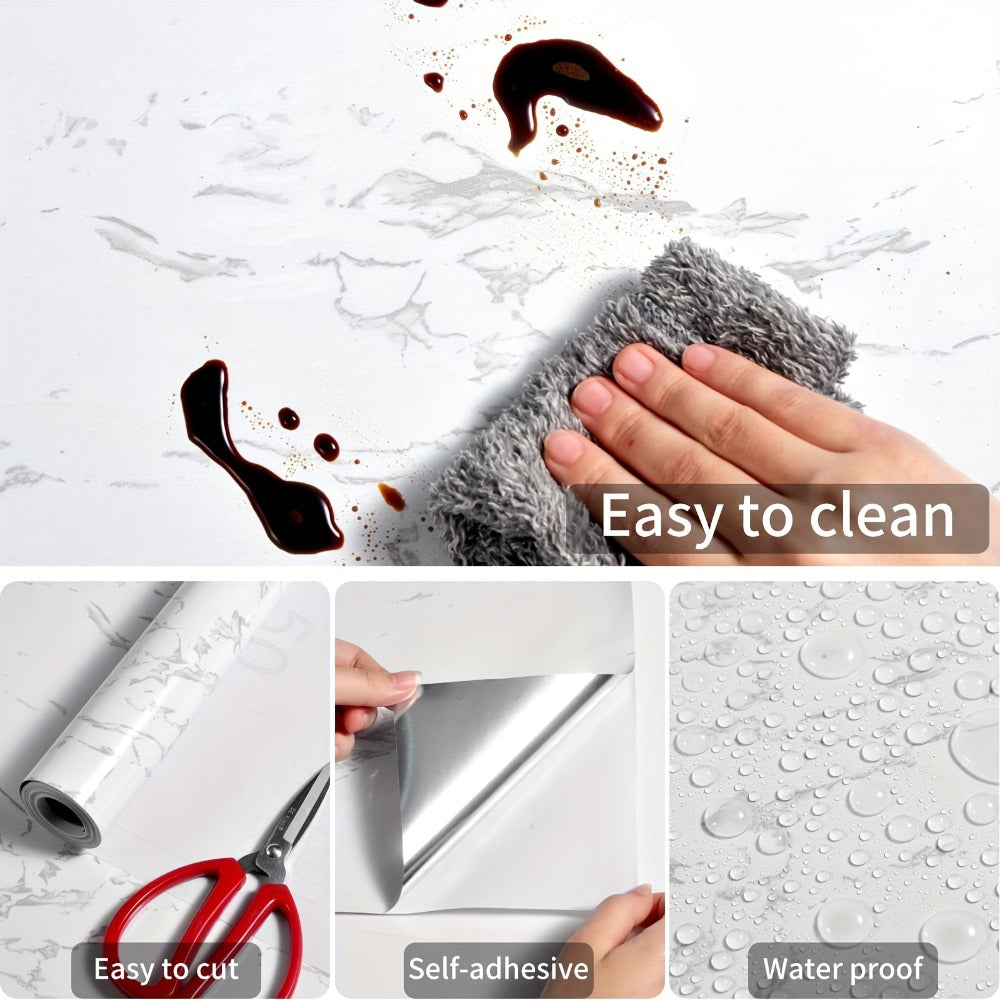 Marble Peel and Stick Wallpaper Roll – Oil-Proof Self-Adhesive Wall Contact Paper for Kitchen Backsplash Bathroom Countertop