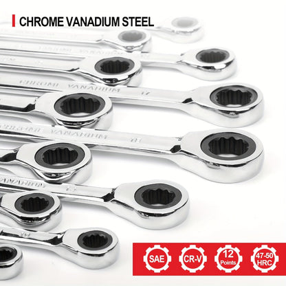 Combination Ratcheting Wrench Set 22pcs SAE & Metric, 1/4"-3/4" & 6-18mm Chrome Vanadium Steel, 72-Tooth Ratchet Wrenches with Oxford Bag
