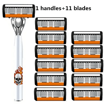 Men's Safety Razor with Replacement Blades - Anti-Slip Stainless Steel Handle Shaver for Beard & Sideburns