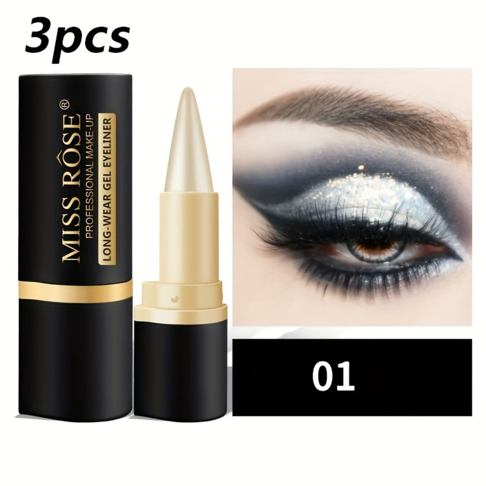 Creamy Gel Eyeliner Pencil Set 3pcs Black Waterproof Sweat-Resistant Smudge-Proof Matte Eye Liner