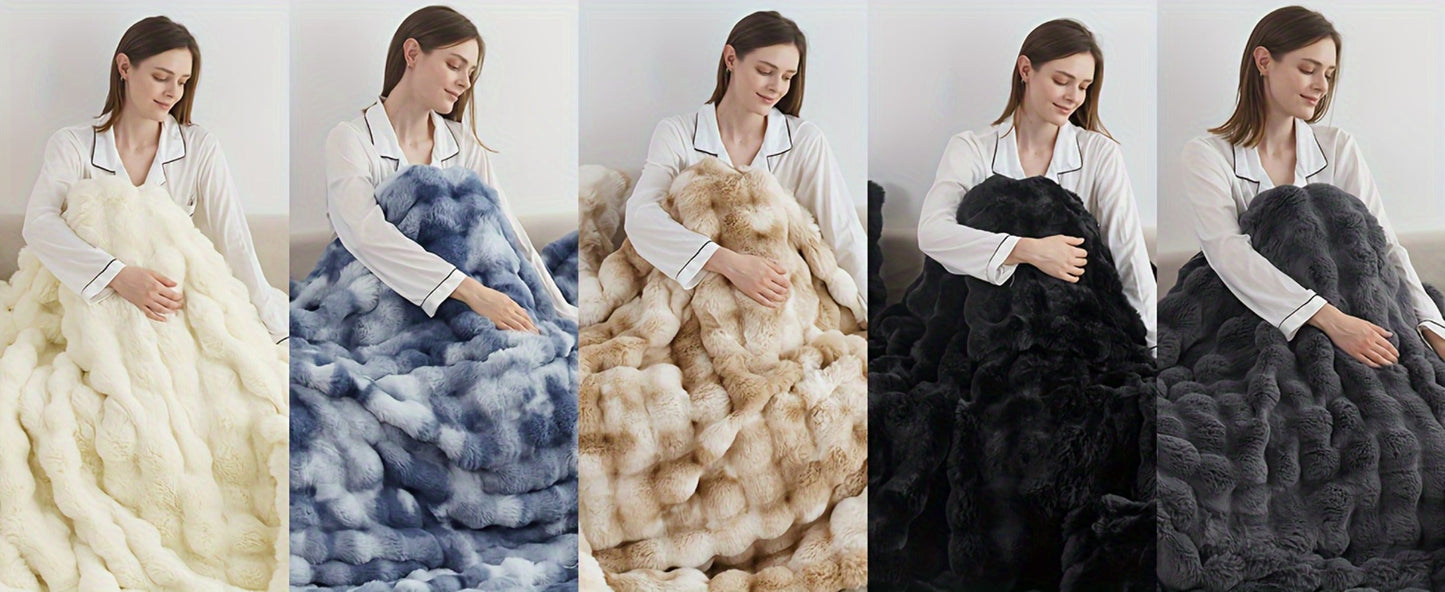 Faux Rabbit Fur Throw Blanket in 11 Checkout Colors and Throw, Twin, Queen or King Size Options