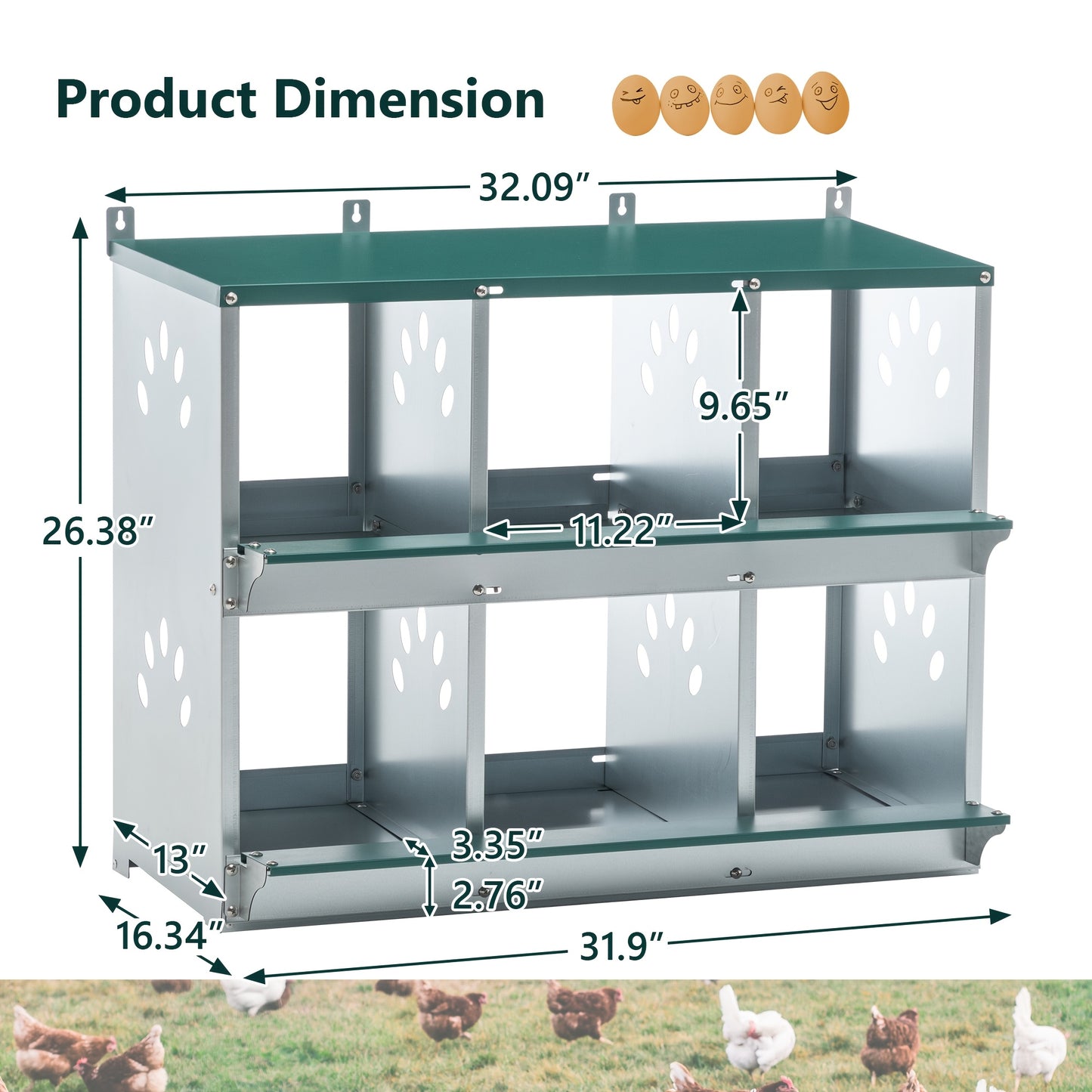 Chicken Nesting Box – Metal 4/6/8-Hole Hen Nesting Box with Ventilation & Legs, Space-Saving Galvanized Steel Egg Laying Box for Indoor