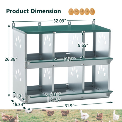 Chicken Nesting Box – Metal 4/6/8-Hole Hen Nesting Box with Ventilation & Legs, Space-Saving Galvanized Steel Egg Laying Box for Indoor