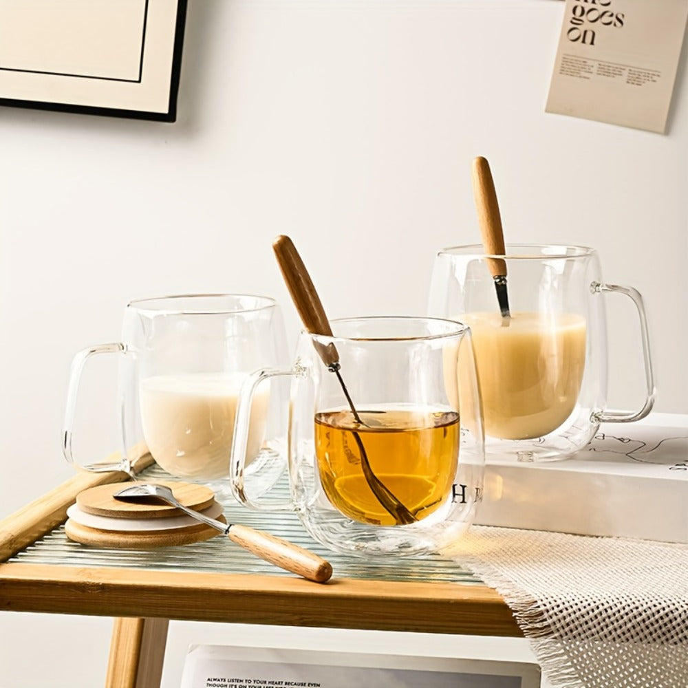 Coffee Cup Set 4 Piece 350ml 11.67oz with Lid and Spoon Durable Easy Clean for Coffee Milk Tea Juice Water Family Office Afternoon Tea