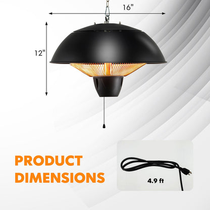 Hanging Patio Heater 1500W Electric Ceiling Mounted Heater with Halogen Tubes, 360° Coverage, Adjustable 23" Chain