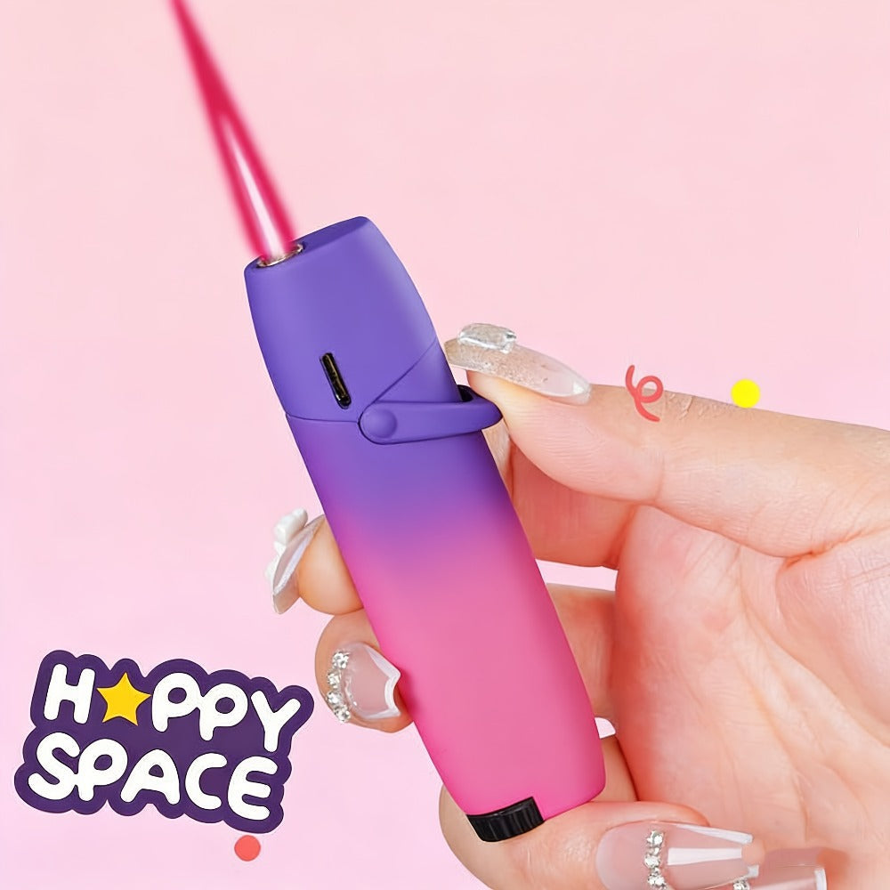 Cute Jet Torch Lighter for Women, Compact Windproof Adjustable Flame Lighter, Portable Refillable Butane Torch for Camping
