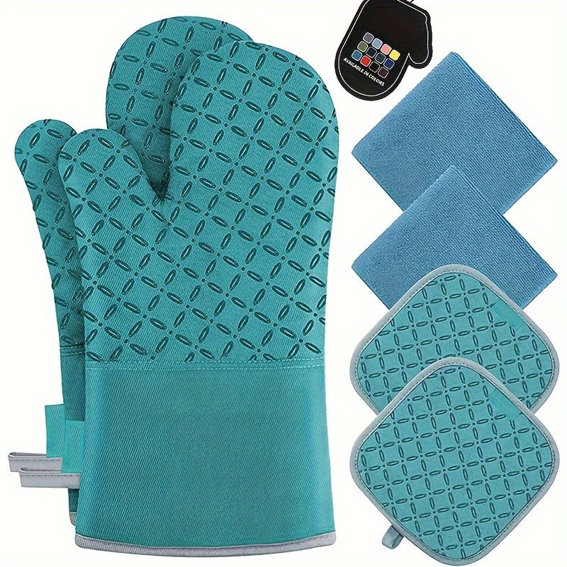 Oven Mitts and Pot Holders Set 6 Piece Heat Resistant Kitchen Gloves Cooking Mitts with Potholder