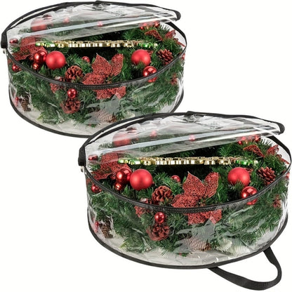 Wreath Storage Bags Heavy Duty PVC Garland Protectors with Handles – 24 & 30 Inch Transparent Christmas Wreath Organizer, 2 or 4 Pack