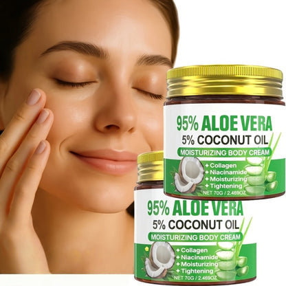 Aloe Vera Collagen Face Cream, Two Jar Set with Hyaluronic Acid and Coconut Oil for Daily Moisture