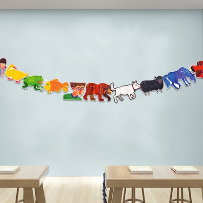 Brown Bear and Friends Paper Banner Garland 3 Meter Educational Wall Decoration Nursery for Entryways, Bedrooms and Living Spaces