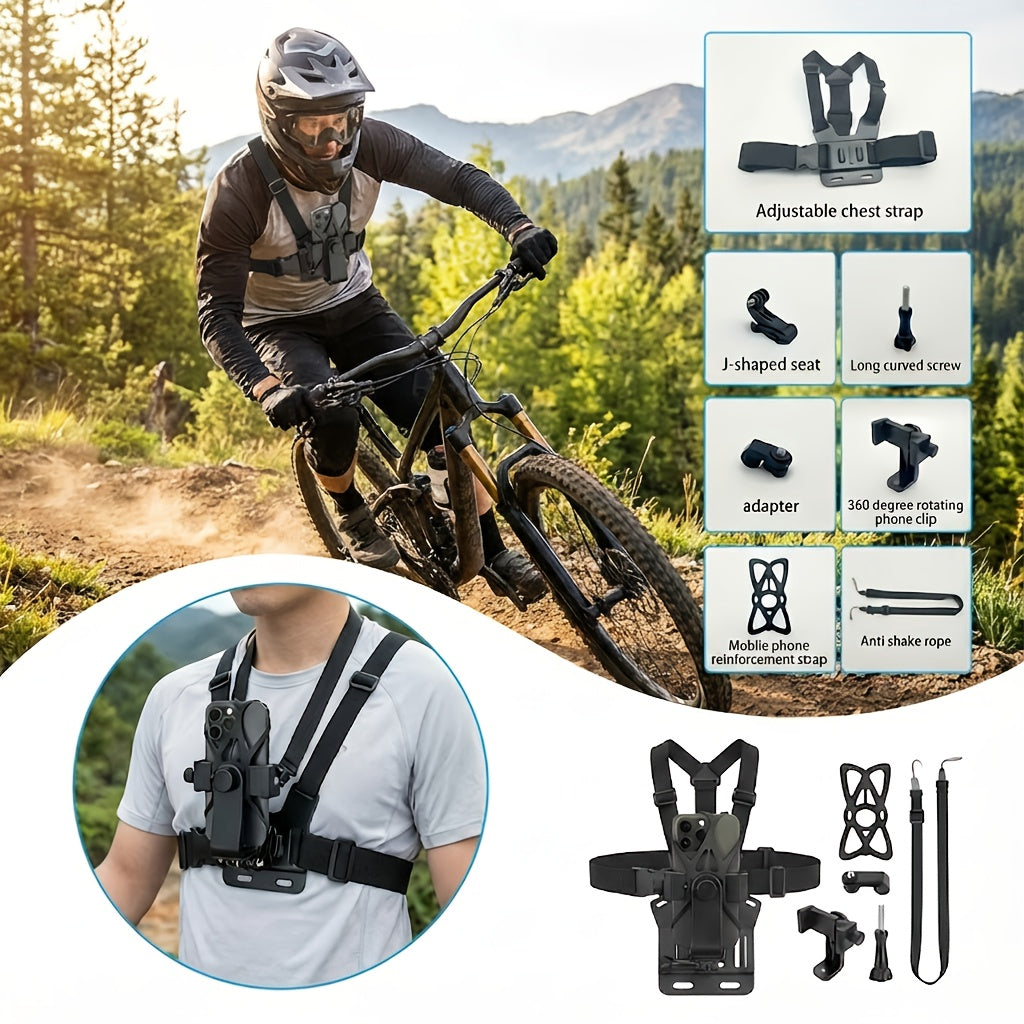 Chest Mount Harness for GoPro Hero 13 12 11 10 9 8 – Adjustable POV Chest Strap for Insta360 X4 X3 DJI Osmo Action 4 3 iPhone Samsung Phone