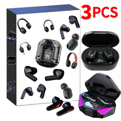Three-Pair Assorted TWS Wireless Earbuds Bundle with Mixed Charging Cases in Set A or Model B
