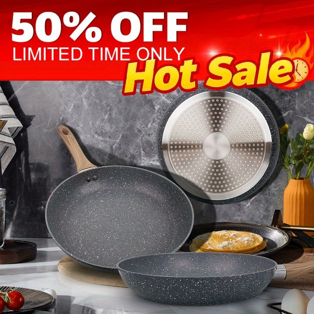 Non-Stick Frying Pan Set 3-Piece 7 9.5 11 Inch, Skillet Set with Insulated Handle for Home Cooking, Dining and Outdoor Meals