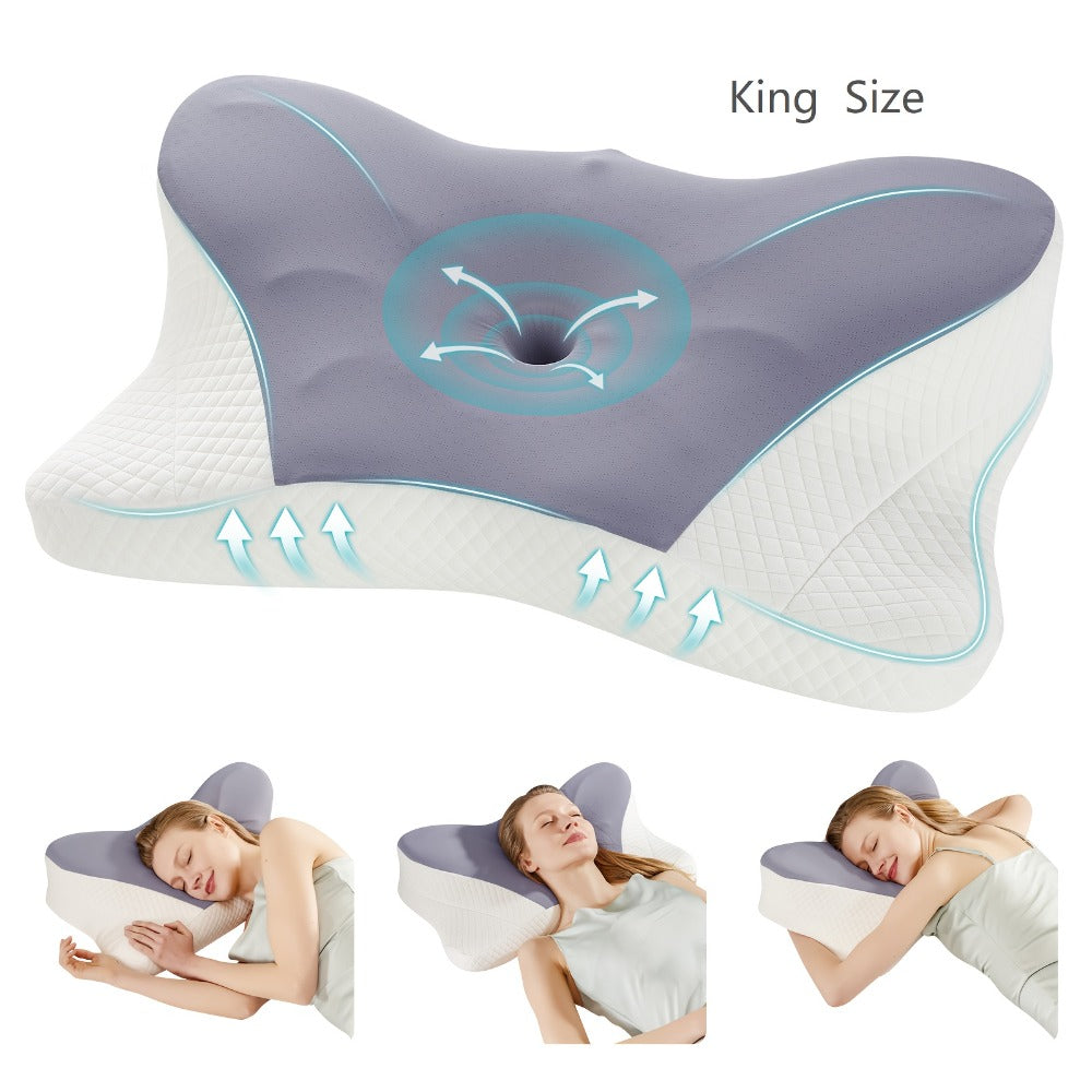 Memory Foam Cervical Pillow Contour Neck Support Orthopedic Bed Pillow for Side Back Stomach Sleepers with Cooling Pillowcase Queen King