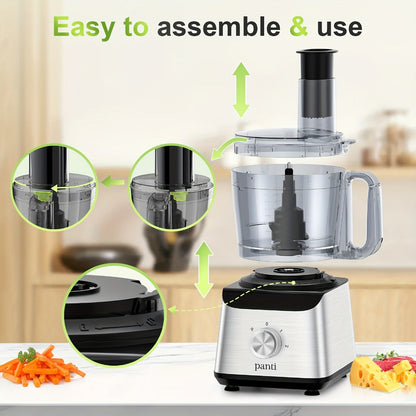 Food Processor 600W 6-in-1 Electric Food Chopper 12-Cup Bowl for Chopping Mincing Dicing for Entryways, Bedrooms and Living Spaces