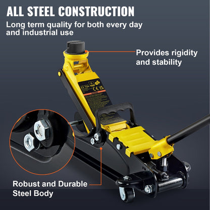 2.5 Ton Low Profile Floor Jack Compact Alloy Steel – Sport Car Lift with Single Cylinder Pump, 3.35–14.96" Lift Range