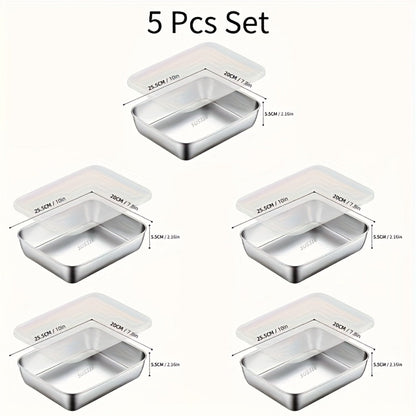 Storage Containers with Lids, Five-Piece Stainless Steel Plate Set with Five Flip-Top Lids for Hand Washing