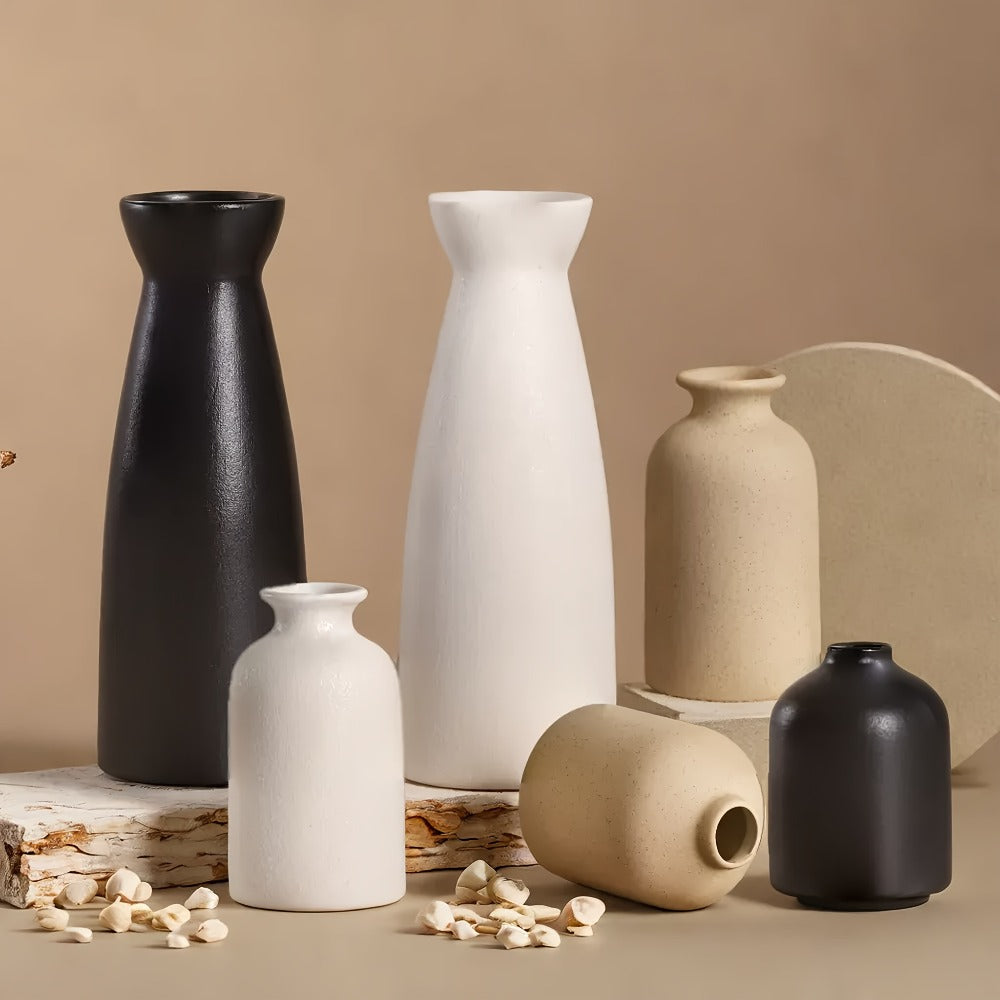 Boho Ceramic Vase Set 3pcs - Matte Nordic Minimalist Geometric Floral Design for Home Decor, Living Room