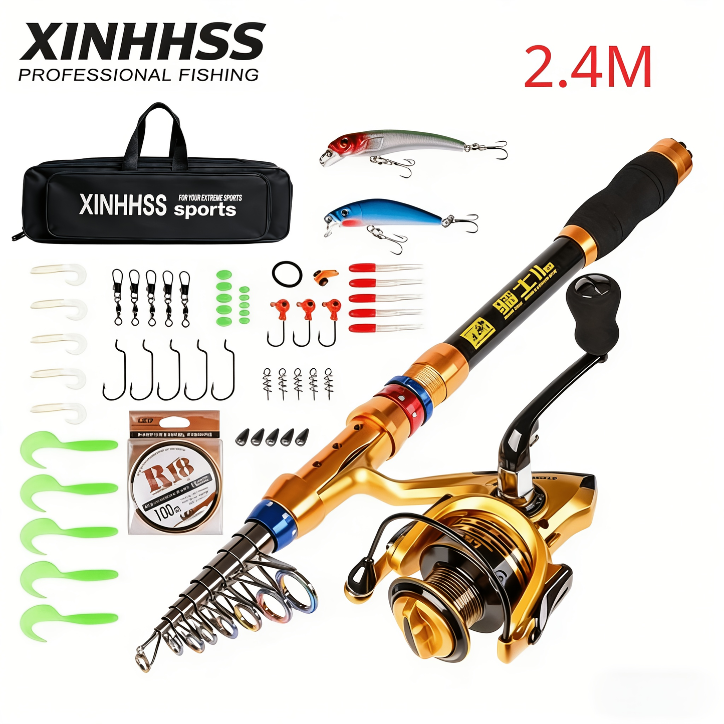 Telescopic Fishing Rod & Reel Combo – Carbon Fiber Collapsible Fishing Pole Full Kit with Carrier Bag for Travel Saltwater Freshwater