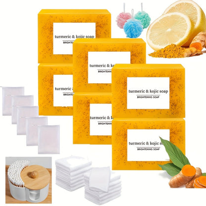 Turmeric Kojic Acid Brightening Soap Handmade Lemon Cold Process Deep Cleansing Hydrating Bar for Face & Body All Skin Types