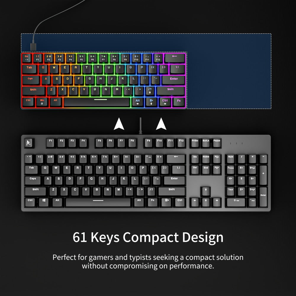 Mechanical Keyboard 61-Key Wired Hot-Swap Layout with Red or Blue Switches, RGB Backlighting and Six Color Options