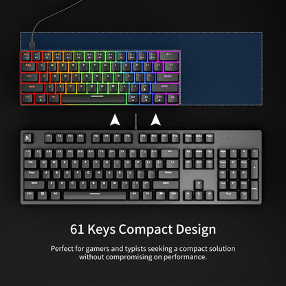 Mechanical Keyboard 61-Key Wired Hot-Swap Layout with Red or Blue Switches, RGB Backlighting and Six Color Options