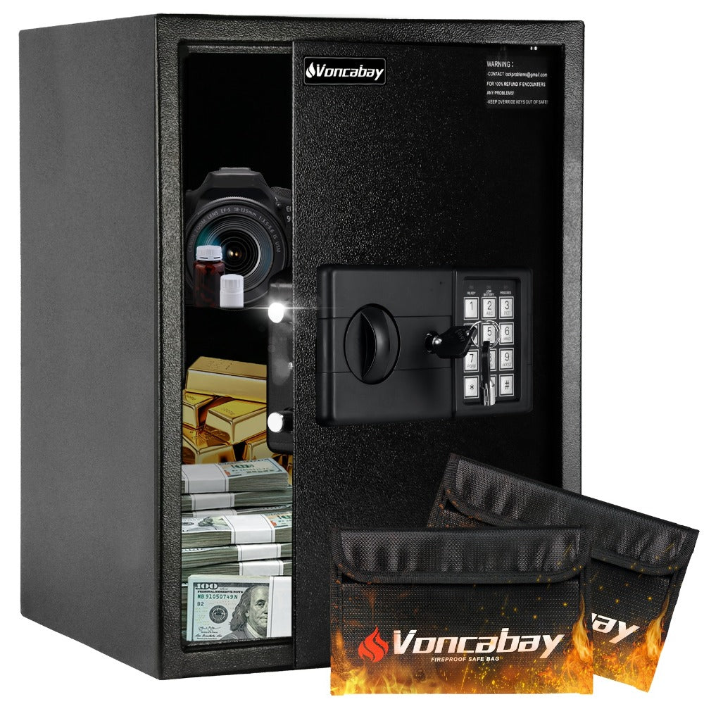 Fireproof Safe Box with Keyboard Lock, ROLOWAY Home & Office Security Safe with Fireproof Bag, Multiple Sizes