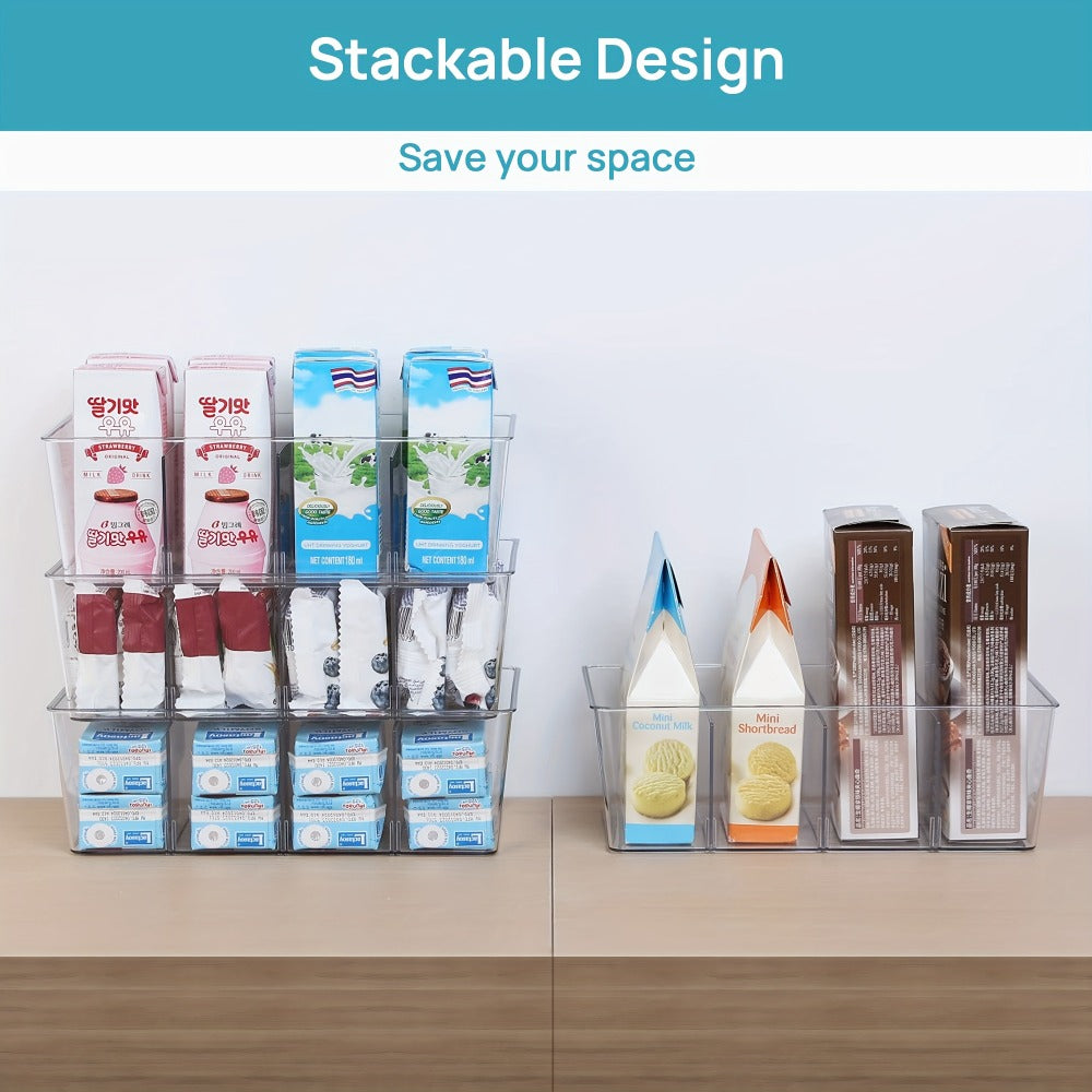 Clear Pantry Storage Bins Set of 8 with Dividers – Transparent Refrigerator Organizer Bins for Kitchen Cabinet, Pantry Organization